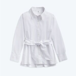 SUMMERSALT Perfect Tie-Waist Girlfriend White Long Sleeve Button-Up Shirt Large